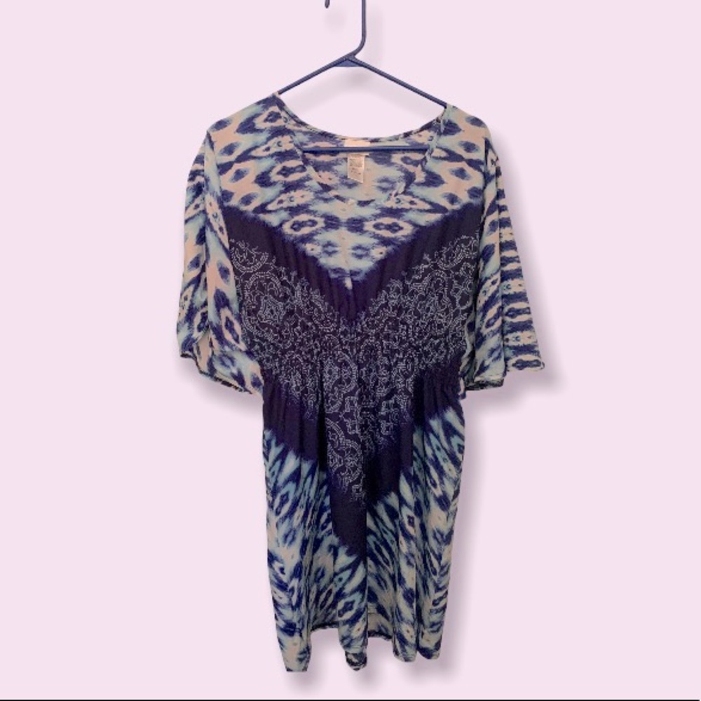 Wearabouts women’s blue and white tie dye pattern long blouse size large